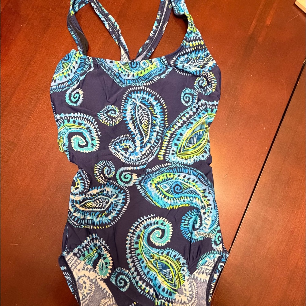 Speedo Navy One-Piece Swimsuit with Turquoise & Lime Paisley
